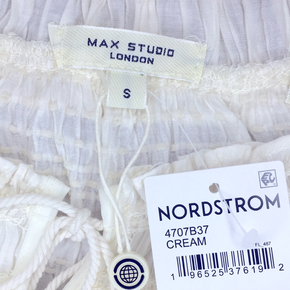 NWT✨ Max Studio London Puff Sleeve Tie Neck Gathered Elegant Cream Blouse Sm! - Picture 7 of 10